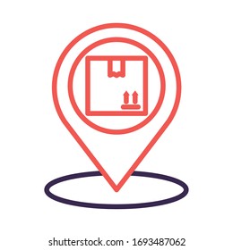 pin location with box delivery service line style vector illustration design