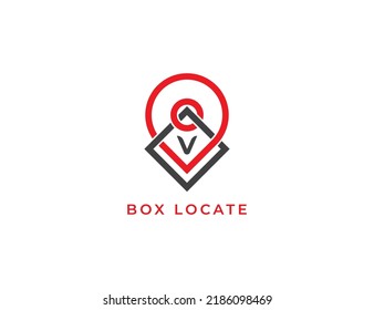 Pin Location and Box Logo Concept sign icon symbol Design with Letter V. Package Delivery Shipping Logotype. Vector illustration template
