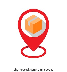 pin location with box for Shipment Tracker, Tracking, Track Order concept illustration flat design icon, sign, symbol, button, logo. stock vector eps10