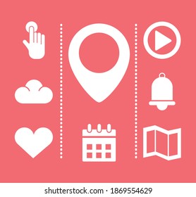 pin location with bundle of interface set silhouette style icons vector illustration design