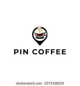 Pin location and coffee logo design illustration