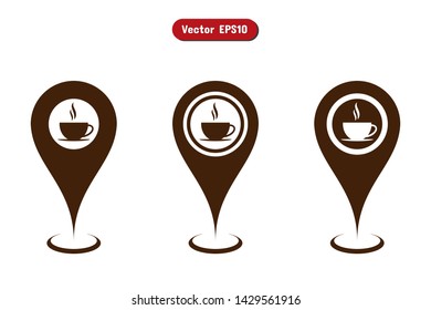 Pin Location coffee service icon vector. Location sign Isolated on white background. Navigation map, gps, direction, place, compass, contact, search concept. Flat style for graphic design