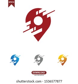 Pin location combine with digital concept logo icon vector design
