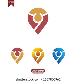 Pin location combine with initial letter TV, T, V logo icon vector design