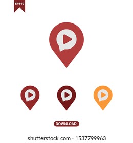 Pin location combine with play bottom, speech bubble logo icon vector design