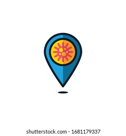 Pin, location of Coronavirus filled outline icons. Vector illustration. Editable stroke. Isolated icon suitable for web, infographics, interface and apps.