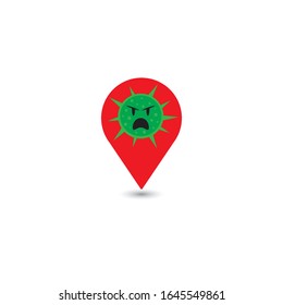Pin-Position von Coronavirus oder Virus-Element, Zeichencoronavirus, Illustration der Vektorillustration von Viren