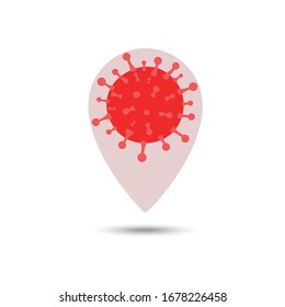 Pin Location of Coronavirus or Virus Element, Sign coronavirus