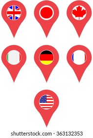 Pin Location Country G7. America And Italy, United States And Germany, France And Japan And Canada. Vector Art Abstract Unusual Fashion Illustration