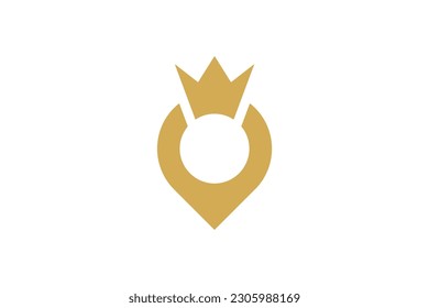 Localización de pines y signo del vector de diseño del logotipo de la corona 