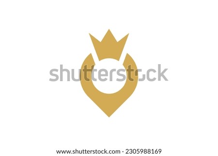 Pin Location and Crown Logo Design Vector Sign 