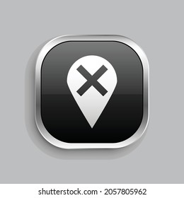 pin location delete icon design. Glossy Button style rounded rectangle isolated on gray background.. Vector illustration