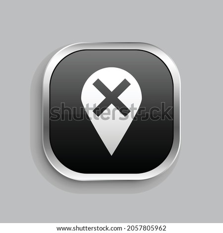 pin location delete icon design. Glossy Button style rounded rectangle isolated on gray background.. Vector illustration