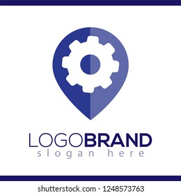 pin location with gear industry logo icon vector