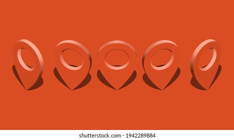 Pin location gps icon with shadow and glow. Isometric marker red shape element. Set of direction variations. Map navigation place vector symbol. Position pointer sign.