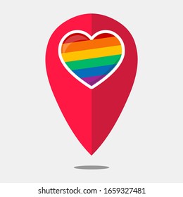 pin location with  heart shaped rainbow flag vector illustration 