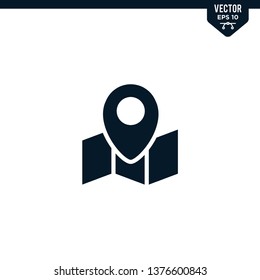 Pin location icon collection in glyph style, solid color vector