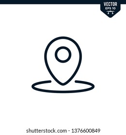 Pin location icon collection in outlined or line art style, editable stroke vector