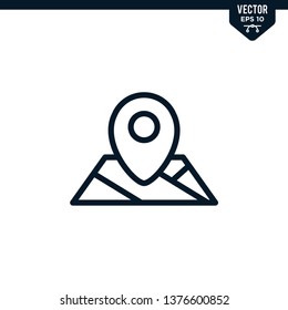 Pin location icon collection in outlined or line art style, editable stroke vector