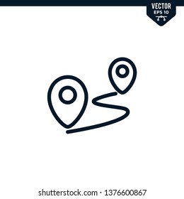 Pin location icon collection in outlined or line art style, editable stroke vector