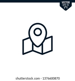 Pin location icon collection in outlined or line art style, editable stroke vector
