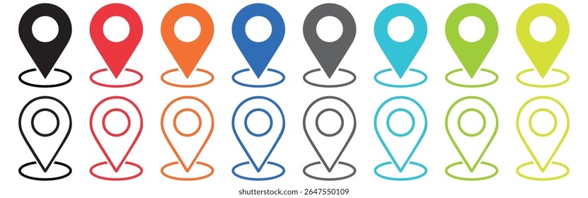 Pin location icon. Colorful map pointer. Marker pointer. Point of map. Pin icon to mark location. Flat design vector illustration.	