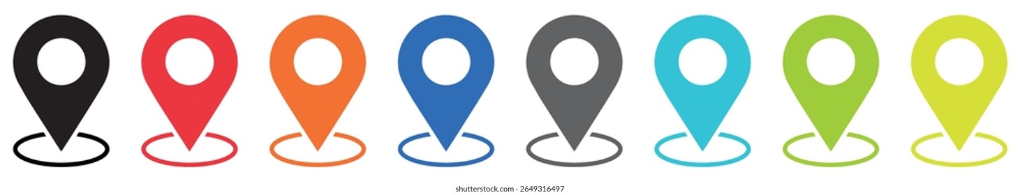 Pin location icon. Colorful map pointer. Marker pointer. Point of map. Pin icon to mark location. Flat design vector illustration.	