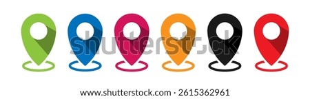 Pin location icon. Colorful map pointer. Marker pointer. Point of map. Pin icon to mark location. Flat design vector illustration.	