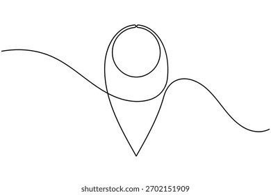 Ícone de localização do pino desenho contínuo de uma linha no plano de fundo branco minimalista mapa esboço vetor ilustração