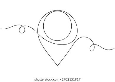 Pin location icon continuous one line drawing on white background minimalist map outline vector illustration