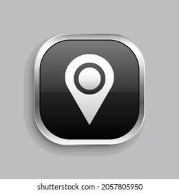 pin location icon design. Glossy Button style rounded rectangle isolated on gray background.. Vector illustration