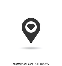 Pin location icon design template.Map pointer with heart icon, location pin vector isolated symbol.