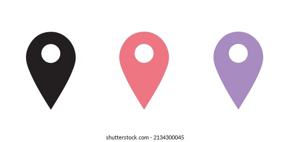 pin location icon. gps pointer mark isolated on white background in three different color concepts.