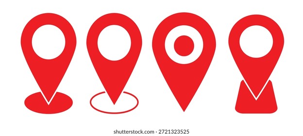 Pin location icon for map and navigation. Location and map pin icons set vector design stock illustration. Vector location pin icon isolated on white background.