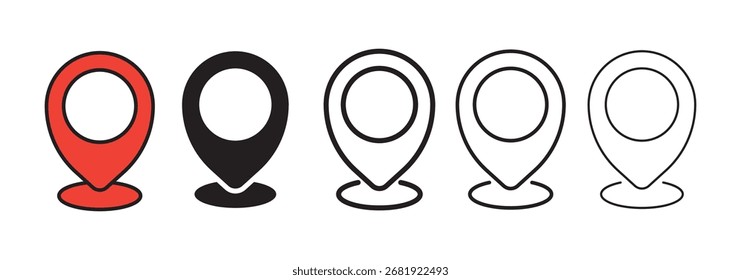 Ícone de local do PIN. Ponteiro do mapa. Ponteiro do marcador. Ponto do mapa. Fixe o ícone para marcar o local com estilos diferentes. Ilustração de vetor de design plano