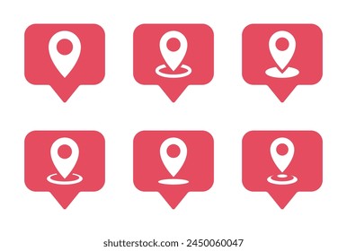 Pin location icon on speech bubble. Map marker sign symbol