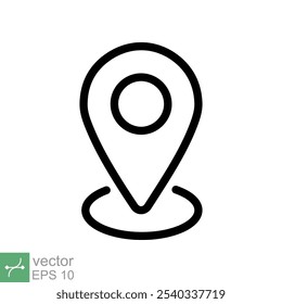 Ícone de local do PIN. Estilo de contorno simples. Marcador do mapa, posição do lugar, rótulo do globo, conceito da tecnologia gps. Ilustração de vetor de linha fina isolada no fundo branco. EPS 10.