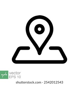 Ícone de local do PIN. Estilo de contorno simples. Marcador do mapa, posição do lugar, rótulo do globo, conceito da tecnologia gps. Ilustração de vetor de linha fina isolada no fundo branco. EPS 10.