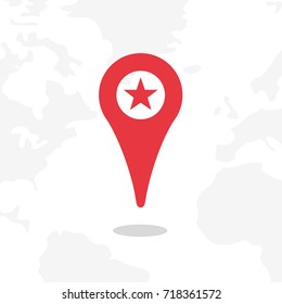 Pin. Location icon. Vector sign. Pin icon vector. Location icon. Pointer. Marker icon. Map pointer. Gps navigation. Road map. Position indicator. Isolated pin shape. Star. Favorite location. 