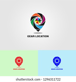 pin location icons templates, vector logo for business corporate, gear, industry machine, illustrations -vector