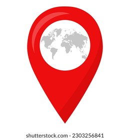 Pin location icons with world map. Modern map markers. Vector illustration on a white background.