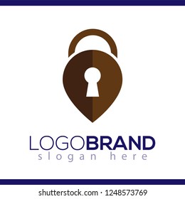 pin location with key lock logo icon vector