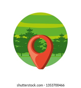 pin location with landscape in frame circular