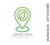 Pin location with leaf. Green area logo concept isolated on white background. Vector illustration