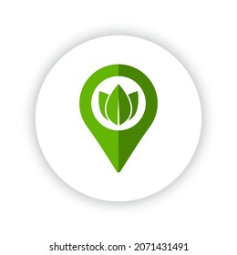 Pin location with leaf. Green area logo concept isolated on white background. Vector illustration