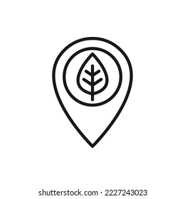 Pin location with leaf. Green area logo concept isolated on white background. Vector illustration