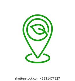 Pin location with leaf. Green area logo concept isolated on white background. Vector illustration