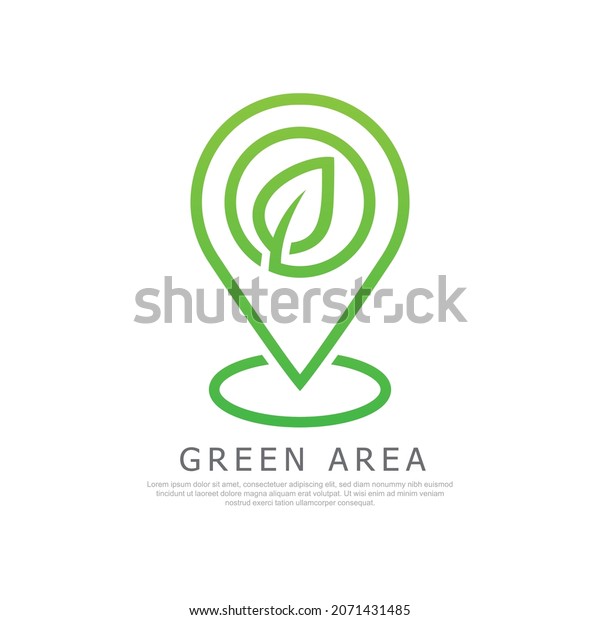 Pin location with leaf.\
Green area logo concept isolated on white background. Vector\
illustration