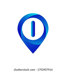 Ubicación del pin I logotipo de la letra.I logotipo de ubicación de la letra.Ubicación, mapa, clavija, logotipo de gradiente azul del Hotel con letra I.I logotipo de la letra 