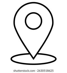 Pin location line art icon on white background.